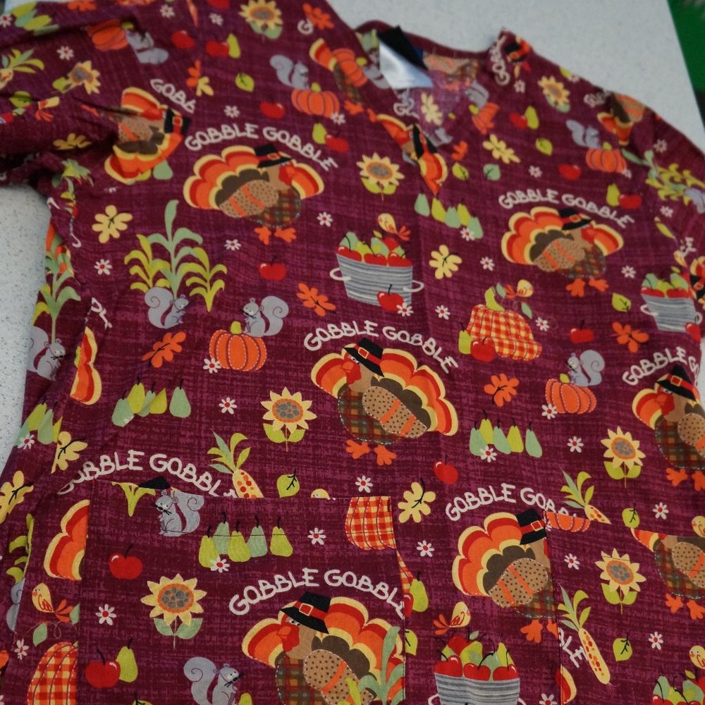 Tafford "Gobble Gobble" Thanksgiving Scrub Top - USED